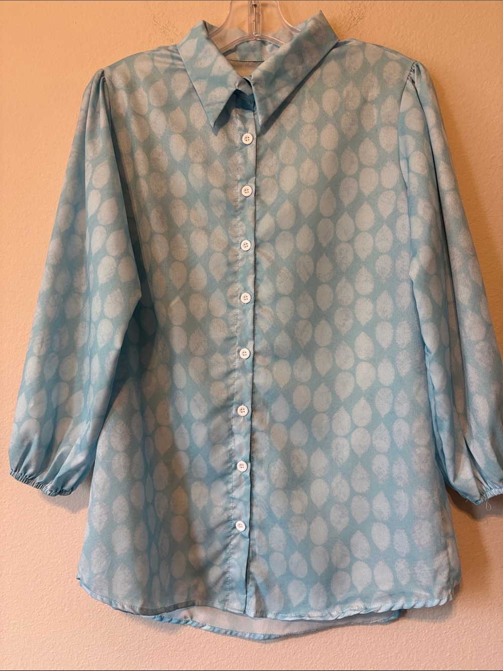 Light Blue Polka Dot Button-Up Blouse